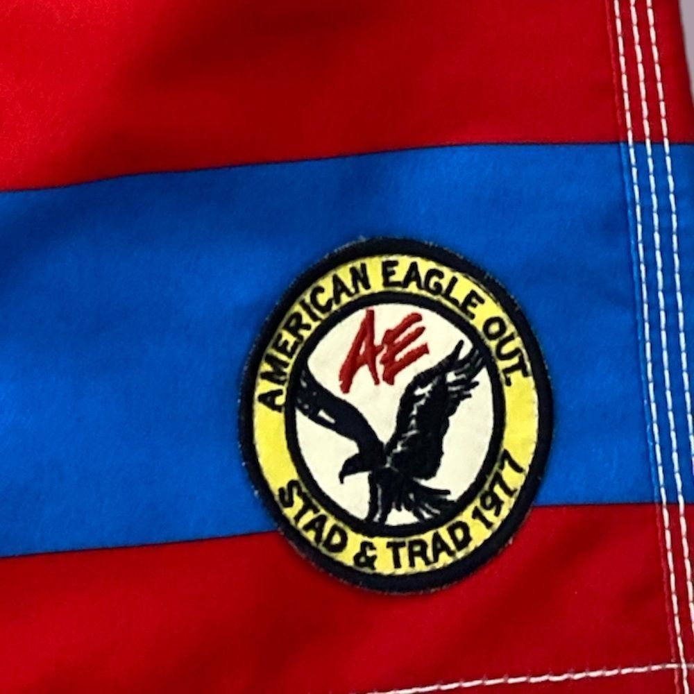 Red and Blue Striped American Eagle Outfitters Board Shorts - Size M - Picture 3 of 10